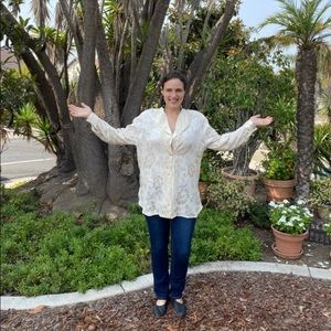 Vintage NWT deadstock Christian Dior damask floral blouse duster jacket, L / XL